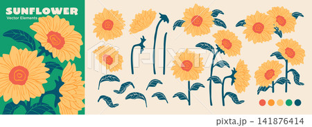 ひまわりの花のパーツセット 141876414