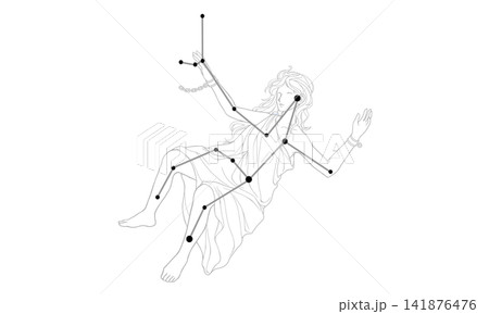 アンドロメダ座のモノクローム線画(アンドロメダと星座線) アンドロメダ座のモノクローム線画(アンドロメダと星座線) 141876476
