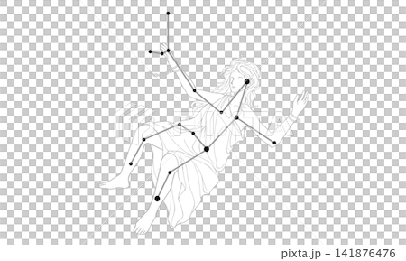 Monochrome line drawing of the Andromeda constellation (Andromeda and constellation lines) Monochrome line drawing of the Andromeda constellation (Andromeda and constellation lines) 141876476
