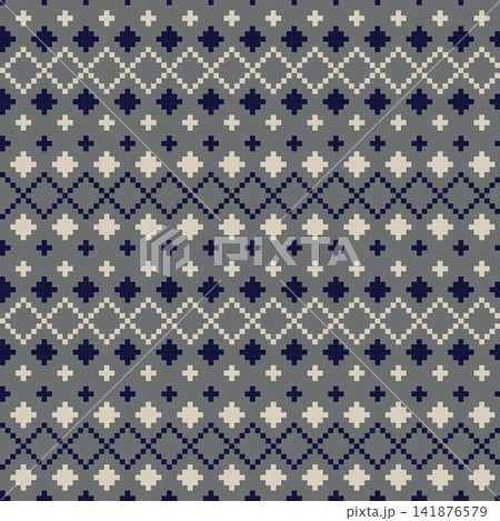 Argyle Knitting seamless pattern design in grey and beige  141876579