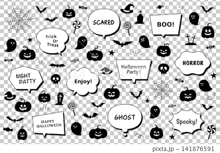 Cute Halloween Material Set: Halloween, Spiderweb, Illustration, Vector, Background, Ghost, Speech Bubble Cute Halloween Material Set: Halloween, Spiderweb, Illustration, Vector, Background, Ghost, Speech Bubble 141876591