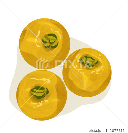 Indian Peda Milk Sweet Balls with Pistachio Illustration Indian Peda Milk Sweet Balls with Pistachio Illustration 141877213