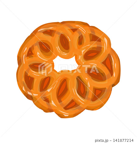 Indian imarti Spiral Sweet Flower Shape Illustration 141877214