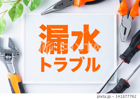 漏水トラブルの文字のホワイトボード 漏水トラブルの文字のホワイトボード 141877762