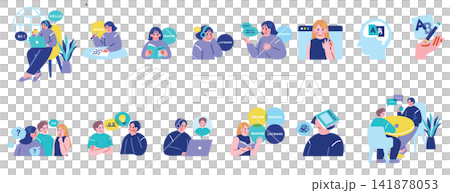 A set of illustrations of people studying English 141878053