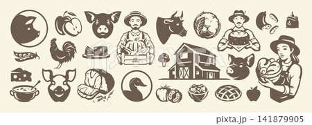 Vintage Agriculture Farming Icon Market Label Vector Illustration For Organic Food Business Branding Vintage Agriculture Farming Icon Market Label Vector Illustration For Organic Food Business Branding 141879905