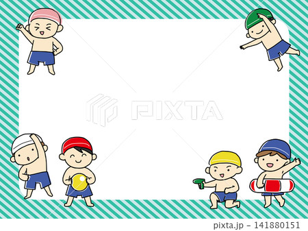 水泳　水着の男の子のイラスト枠　フレーム 141880151