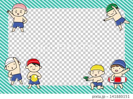 水泳　水着の男の子のイラスト枠　フレーム 141880151