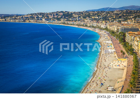 View with beautiful beaches of Nice from the hill, France View with beautiful beaches of Nice from the hill, France 141880367