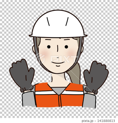 Female worker wearing work gloves and a helmet Female worker wearing work gloves and a helmet 141880813