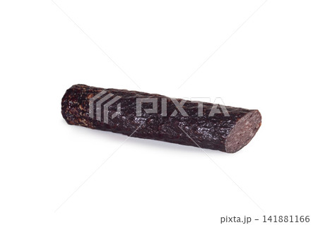 Smoked sausage with lard isolated on white background for food photography. Smoked sausage with lard isolated on white background for food photography. 141881166