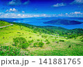 緑の斜面と青い湖面 141881765