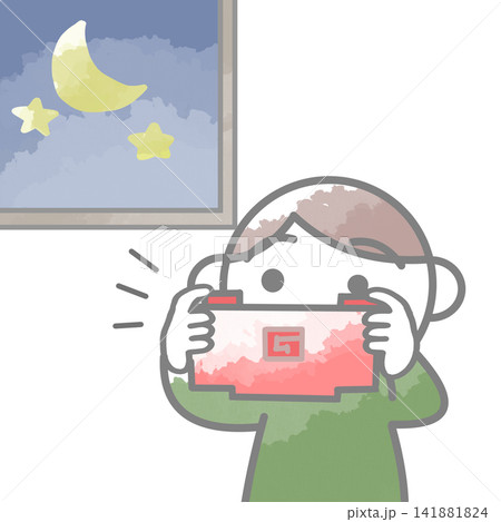 夜更かししてゲームをする男の子 141881824
