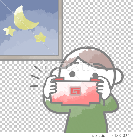 夜更かししてゲームをする男の子 141881824