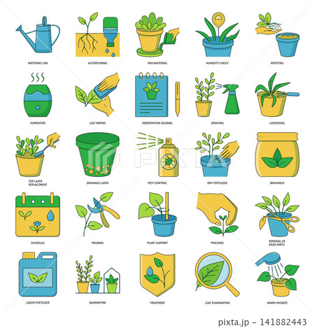 Potted plants care icon set Potted plants care icon set 141882443