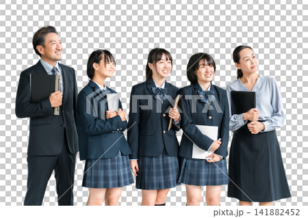 老師和高中女生、國中生、高中生、在校的小學生 老師和高中女生、國中生、高中生、在校的小學生 141882452