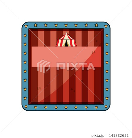 Circus tent label with striped frame design 141882631