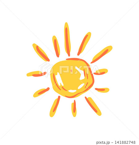 Hand drawn sun icon creating warm weather symbol Hand drawn sun icon creating warm weather symbol 141882748