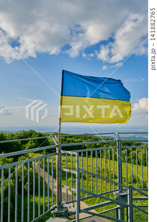 Ukrainian Flag on Mountain Observation Tower 141882765
