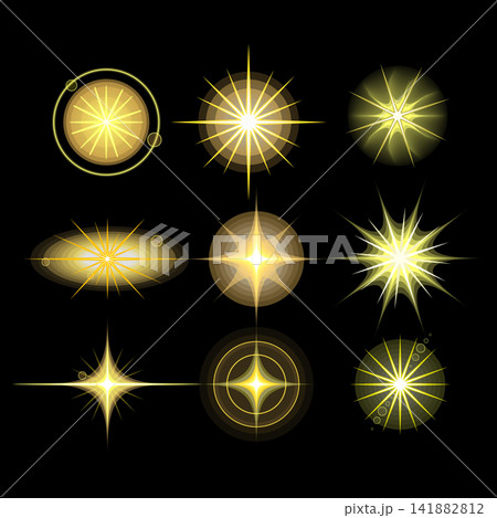 Golden light effects creating sparkling stars and lens flare 141882812