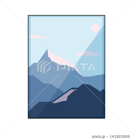 Minimalist mountain landscape with sun and clouds Minimalist mountain landscape with sun and clouds 141883009