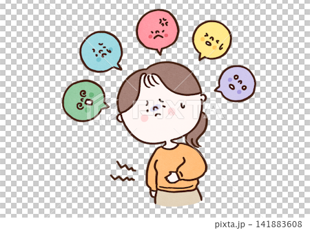A woman with unstable emotions and physical condition, appearing distressed (PMS/premenstrual syndrome) A woman with unstable emotions and physical condition, appearing distressed (PMS/premenstrual syndrome) 141883608
