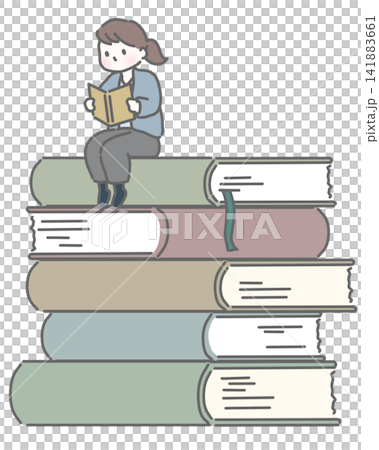 一位女士坐在書上閱讀。 141883661