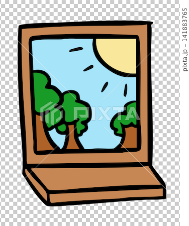 Cute hand drawn illustrations of room's window view with sun, tree and blue sky for home, house, room design, interior, nature, garden, summer vibes, work from home, decoration, good weather, mood Cute hand drawn illustrations of room's window view with sun, tree and blue sky for home, house, room design, interior, nature, garden, summer vibes, work from home, decoration, good weather, mood 141883765