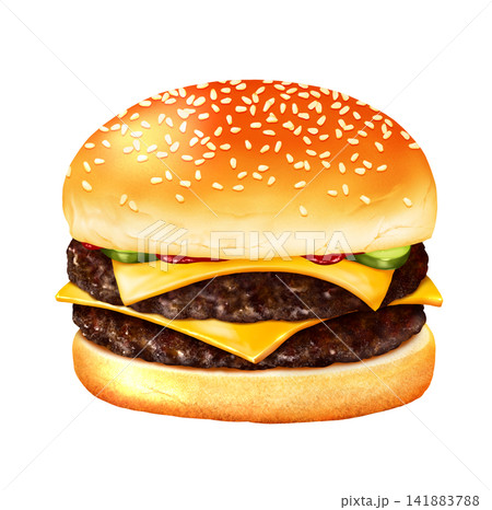 ゴマ付きバンズのダブルチーズバーガー 141883788