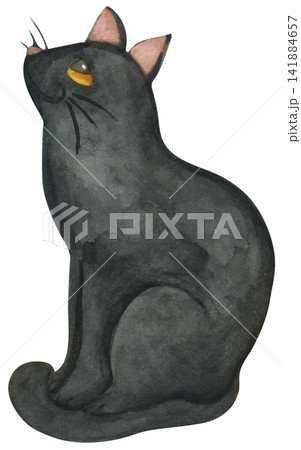 Black cat Halloween watercolor illustration set, cute sitting kitten with yellow eyes, spooky autumn night character, whimsical witch pet. Black cat Halloween watercolor illustration set, cute sitting kitten with yellow eyes, spooky autumn night character, whimsical witch pet. 141884657