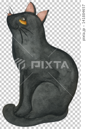 Black cat Halloween watercolor illustration set, cute sitting kitten with yellow eyes, spooky autumn night character, whimsical witch pet. Black cat Halloween watercolor illustration set, cute sitting kitten with yellow eyes, spooky autumn night character, whimsical witch pet. 141884657