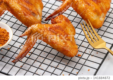 grilled Whole Chicken Wings Asian Barbecue Meat Dish 141884872