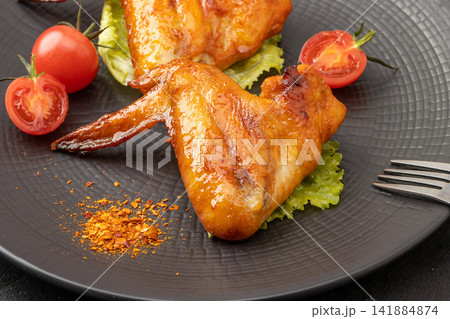 grilled Whole Chicken Wings Asian Barbecue Meat Dish 141884874