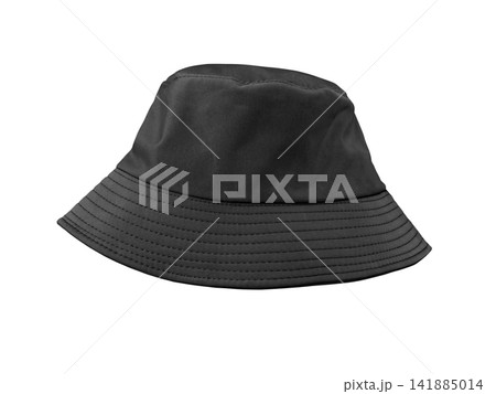 A simple and stylish black bucket hat with a white background. 141885014