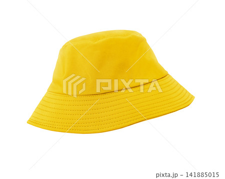 A beautiful, simple yellow bucket hat against a white background. A beautiful, simple yellow bucket hat against a white background. 141885015
