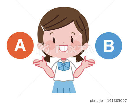 A案とB案を比較提示する夏服制服姿の女子生徒イラスト 141885097