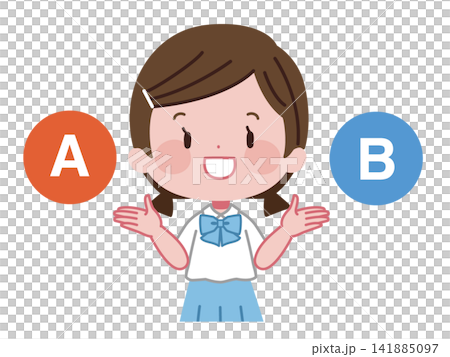A案とB案を比較提示する夏服制服姿の女子生徒イラスト 141885097