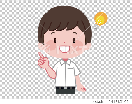 An illustration of a male student in a summer uniform giving an explanation and sharing his insights. An illustration of a male student in a summer uniform giving an explanation and sharing his insights. 141885102