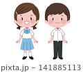 夏服の制服を着て微笑む中学生の男女イラストセット 夏服の制服を着て微笑む中学生の男女イラストセット 141885113