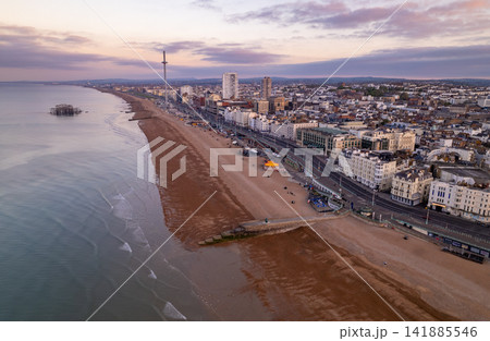 Brighton beach and i360 at dawn Brighton beach and i360 at dawn 141885546