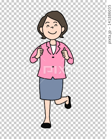 一幅女性商務人士揮拳慶祝的插畫。 一幅女性商務人士揮拳慶祝的插畫。 141886035
