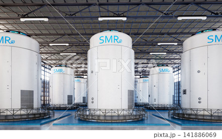 Group of smr or small modular nuclear reactors power plant 141886069