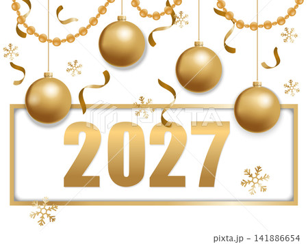 2027 Vector Banner with Golden Baubles 141886654