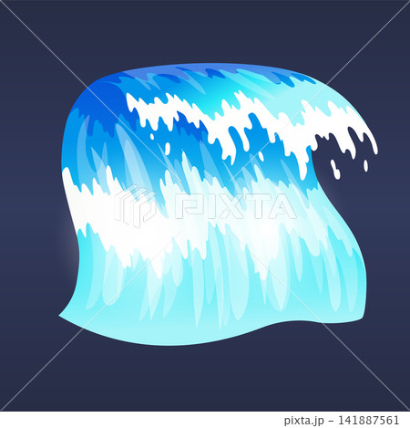 Sea ocean wave. Blue water ocean wave, marine surf wave, ripples tides sea storm, tsunami, tidal shape, splash water motion with spray isolated vector cartoon illustration Sea ocean wave. Blue water ocean wave, marine surf wave, ripples tides sea storm, tsunami, tidal shape, splash water motion with spray isolated vector cartoon illustration 141887561