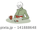 カフェで本を読むタートルネックセーターの女性 141888648