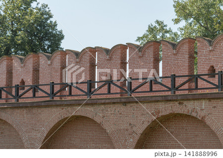 Exploring the majestic architecture of Tula Kremlin Museum showcasing its impressive brick walls and arches 141888996