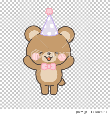 A bear wearing a party hat and a bow tie A bear wearing a party hat and a bow tie 141889064