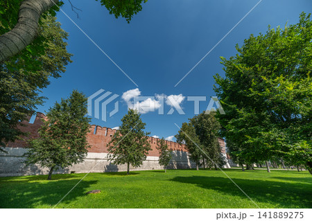 Majestic view of Tula Kremlin Museum against a clear blue sky with lush greenery Majestic view of Tula Kremlin Museum against a clear blue sky with lush greenery 141889275