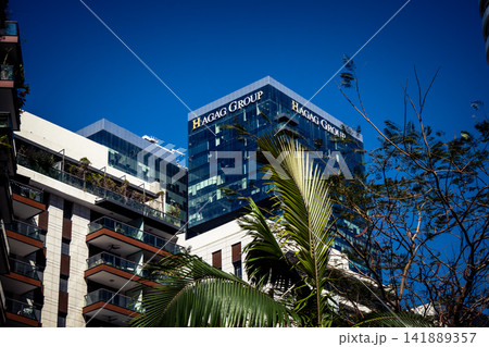 Modern urban skyline featuring a dense cluster of high-rise corporate architecture in Tel Aviv Modern urban skyline featuring a dense cluster of high-rise corporate architecture in Tel Aviv 141889357
