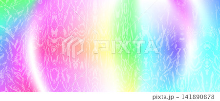 Fluid gradient colorful background with rainbow gloss and film wrinkles. Pink green cyan light forms liquid surface. Glassy vector gradation multi colours backdrop for banner or presentation design 141890878